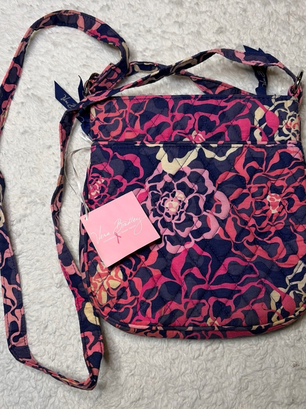 Vera Bradley Navy, Pink & Cream Floral Quilted Crossbody